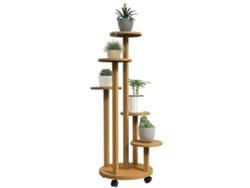 Soporte Para Plantas De Bambú, 5 Niveles, Soporte De Esquina Con Ruedas, 33x33x90cm, Acabado Natural.