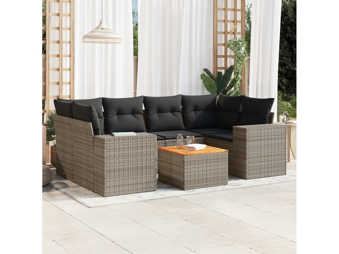 Conjunto de sofás de jardín de 7 piezas DKD Home Decor con cojines de mimbre gris