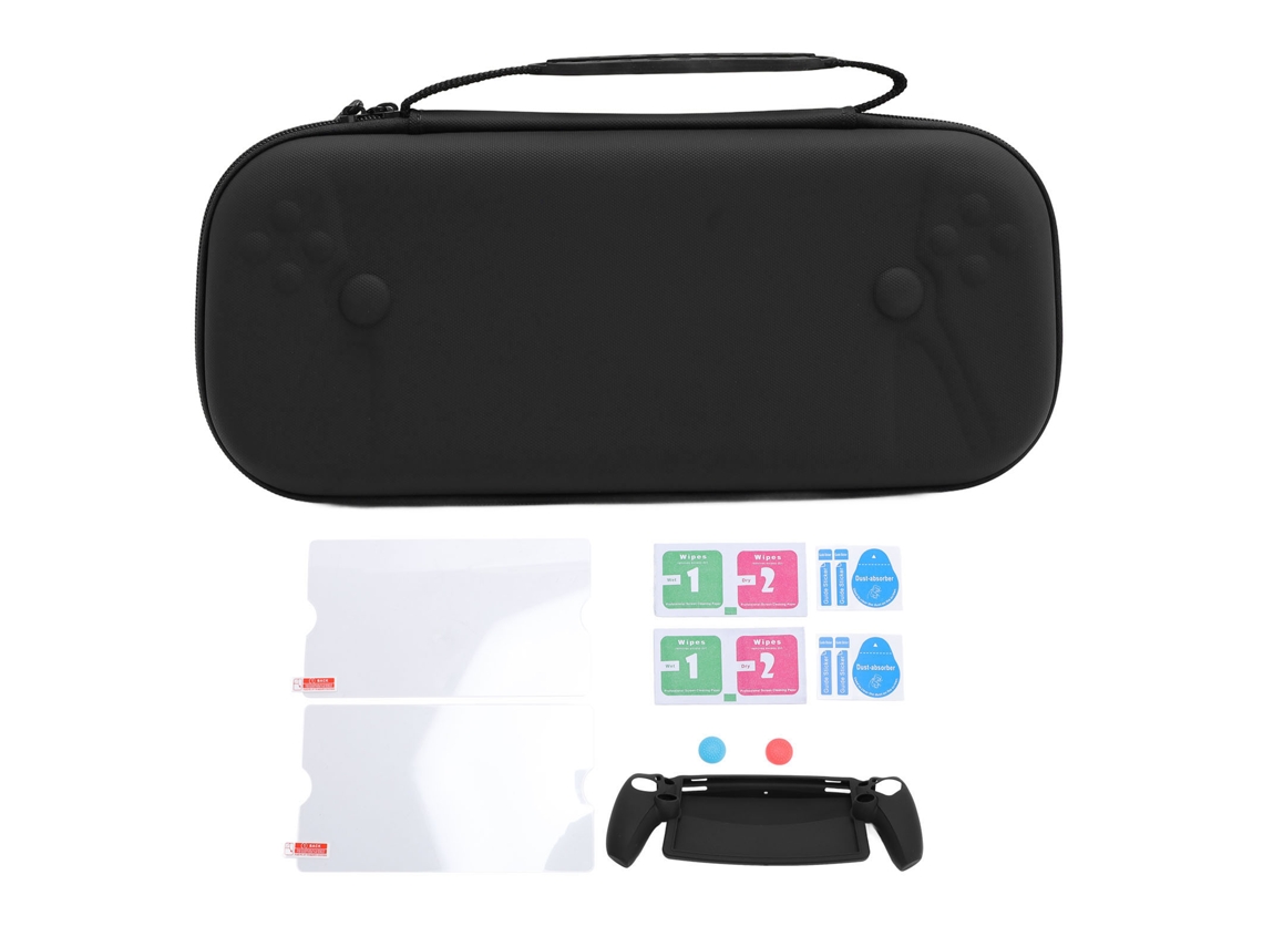 Kit De Funda Rígida Para Consola De Juegos 6 En 1 Con Protectores De Pantalla Y De Silicona Negro