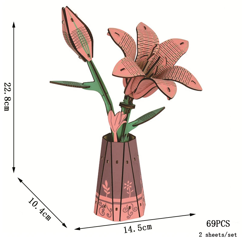 (lily) Rompecabezas 3d De Madera Para Armar Un Ramo De Flores Preservadas (modelo Artesanal)