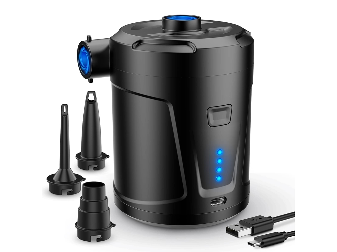 Bomba de aire eléctrica, bomba de aire portátil de 5200 mAh con inflado/desinflado rápido, bomba eléctrica recargable con 4 boquillas para p BISBISOUS