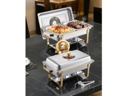 Juego de chafing dishes de acero inoxidable dorados para buffets y eventos Tekmaquinas
