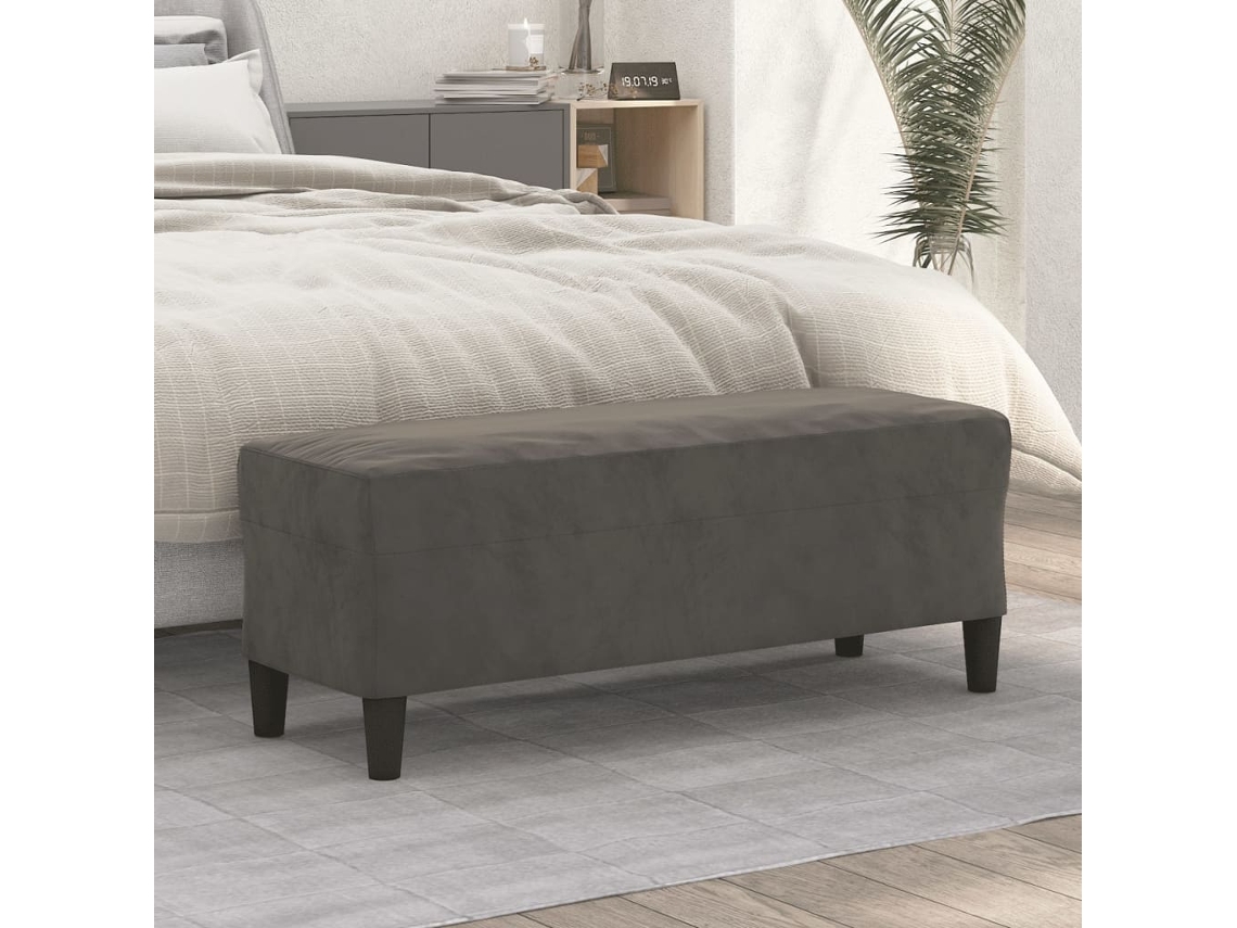 LOVELY HOME Taburete Banco 100X35X41 Cm Terciopelo Gris Oscuro