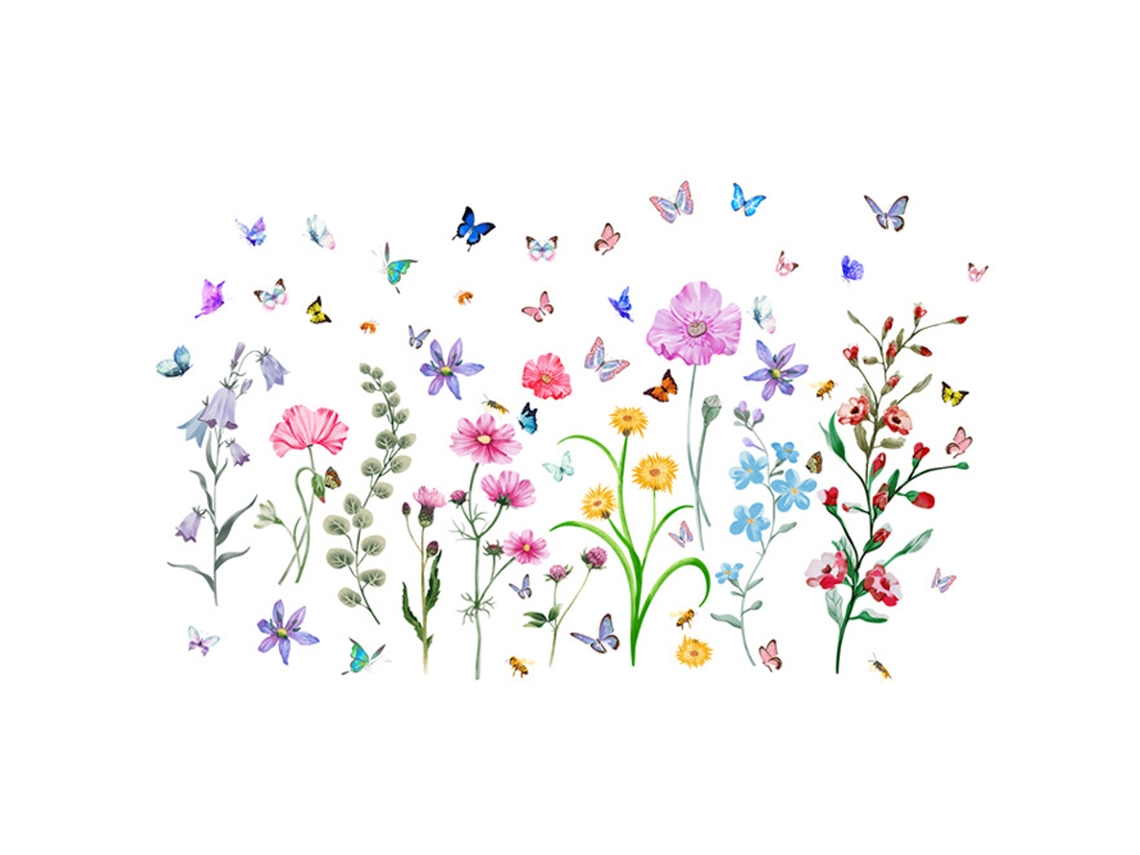 Adhesivo de pared con hierba floral de verano, adhesivos de pared con flores y mariposas para habitación Kofihety
