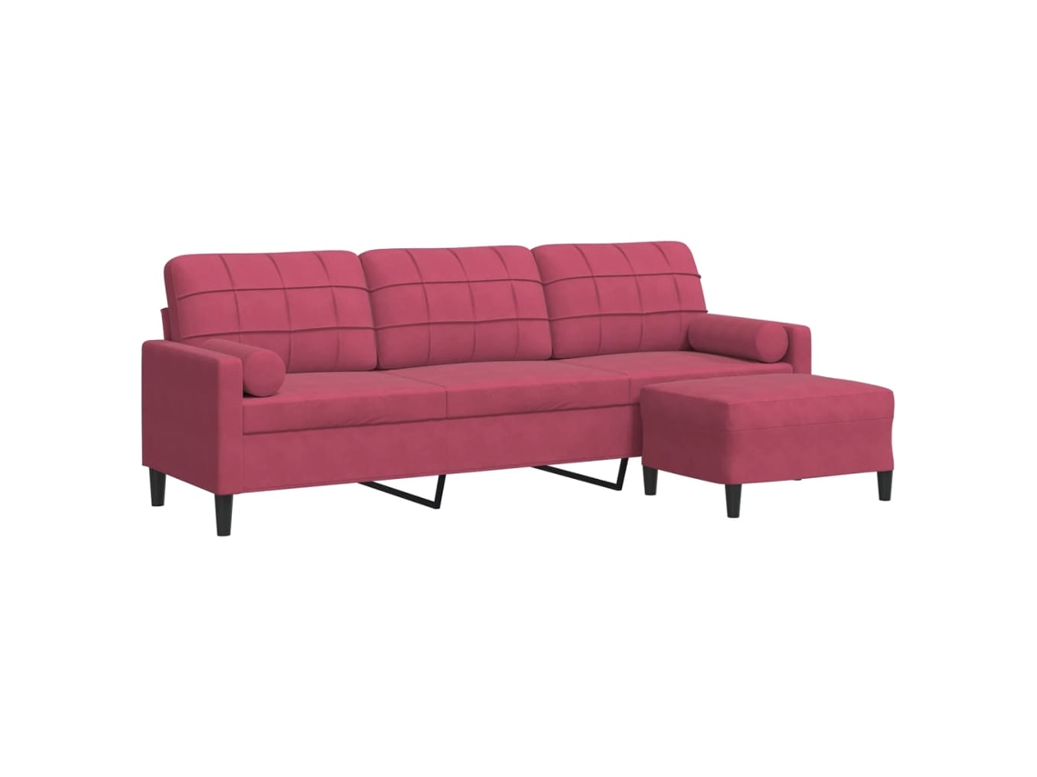 Maison Exclusive - Sofá De 3 Plazas Con Taburete De Terciopelo Rojo Tinto 210 Cm