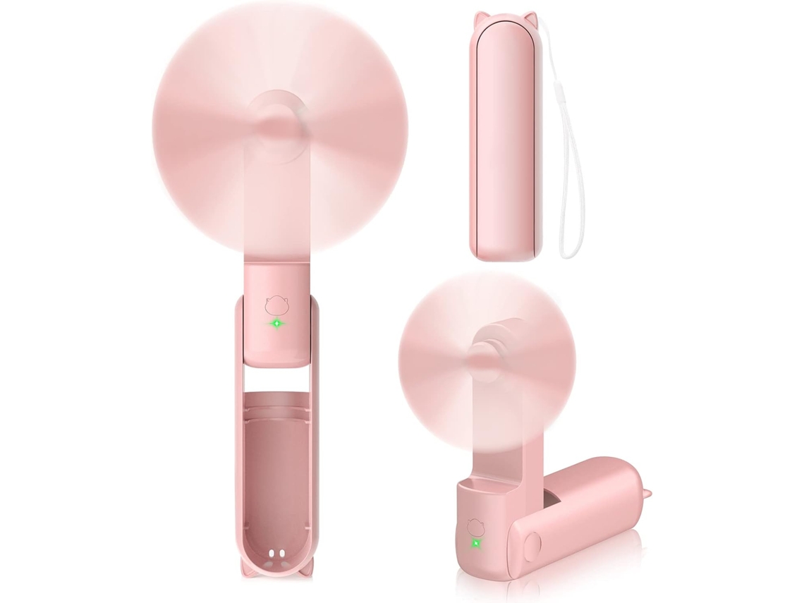 Mini Ventilador Portátil 2 En 1 Con Batería Externa, Diseño Compacto Para El Verano Henten Home 1200 Mah Rosa