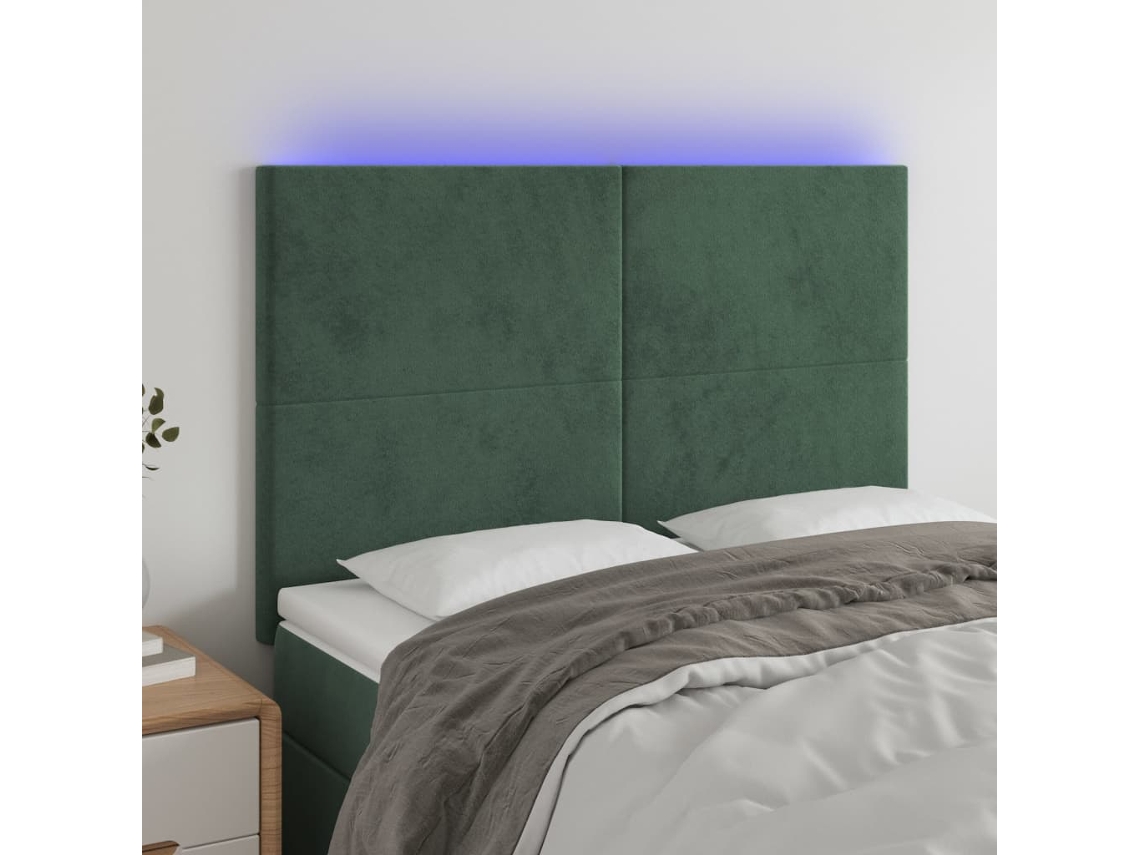 Cabecero Con Luces Led Terciopelo Verde Oscuro 144x5x118/128 Cm