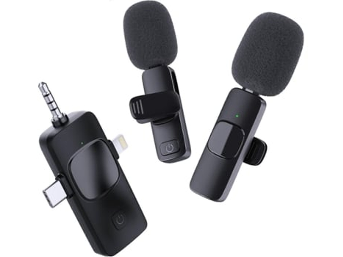 Micrófono de solapa inalámbrico 3 en 1 para smartphone, micrófono Bluetooth para Android y Panoona