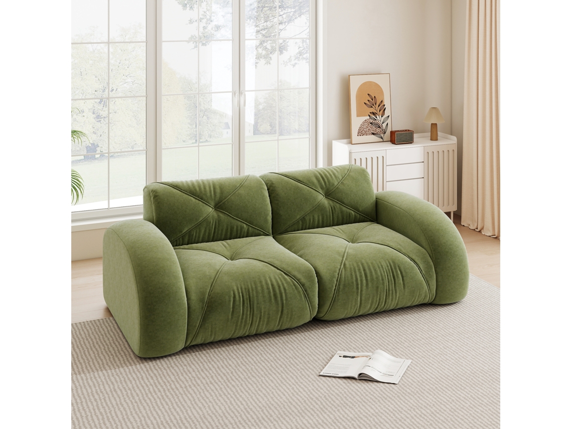 Sofá modular de 2 plazas sin estructura, de chenilla con espuma 32D, color verde.