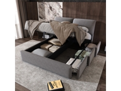 Cama individual de madera de 90x200 cm con estante, cajones y compartimentos ZKAKA
