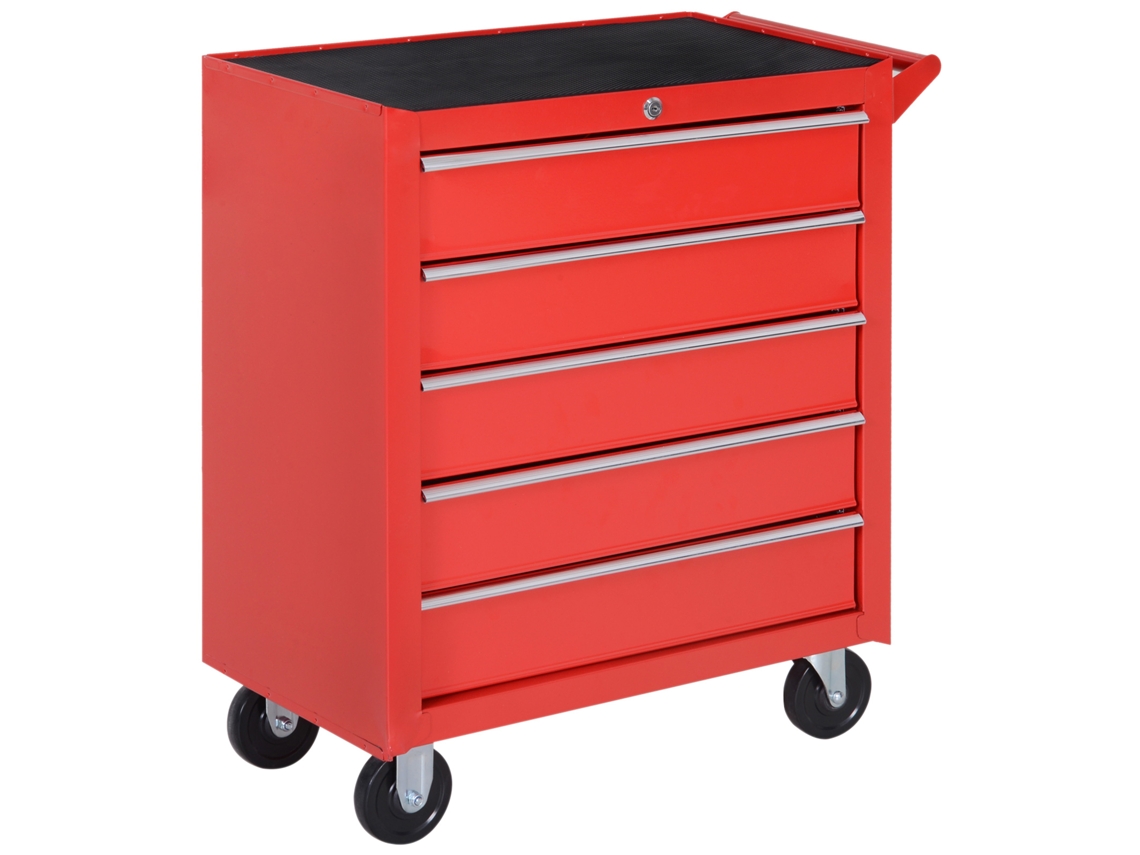 Carro De Taller Con Ruedas, 5 Cajones, Cerradura De Eva, Capacidad De 150 Kg, Acero Rojo.
