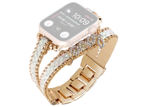 Correa de metal con diamantes de imitación para Apple Watch Series 8 7 41mm/Series 6 5 4 SE SE (2022) 40mm/Series 1 2 3 38mm - blanco