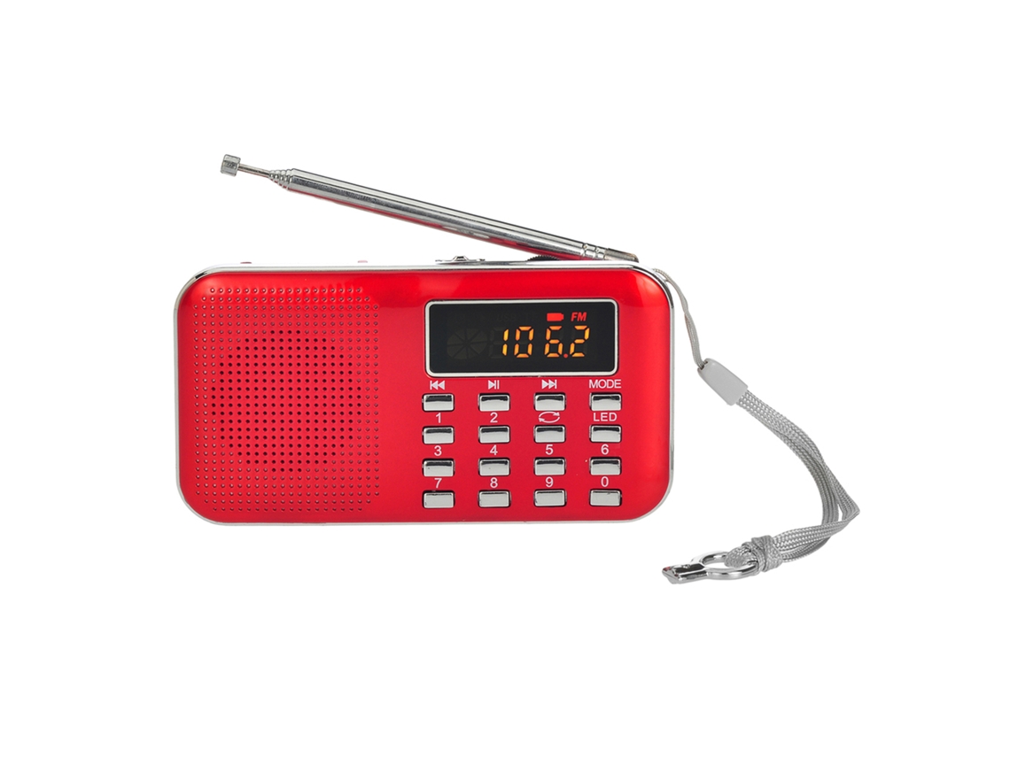 Radio Fm Portátil Con Pantalla De 2 Pulgadas, Altavoz Estéreo De 3 W, Linterna Led Recargable Y Reproductor De Mp3.