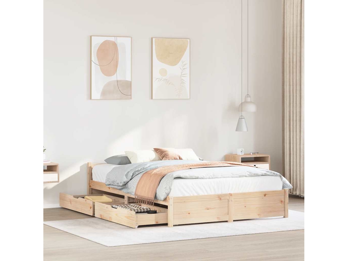 Estructura De Cama Sin Colchón Madera Maciza De Pino 120x190 Cm