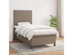 Cama Box Spring Con Colchón Tela Gris Taupe 100x200 Cm