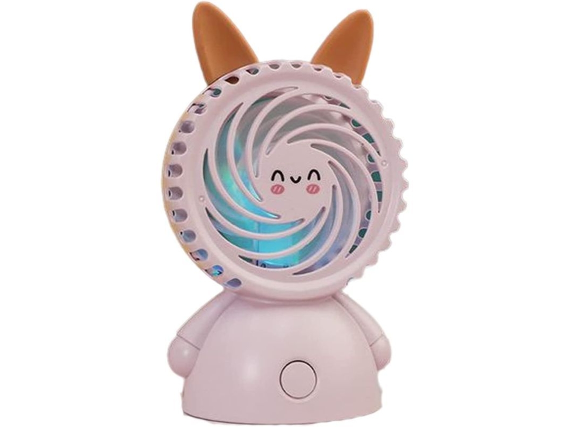 Ventilador Portátil Recargable Por Usb Con Luz, Diseño De Conejo De Dibujos Animados, Para Estudiantes, Verano, Rosa, 1 Unidad