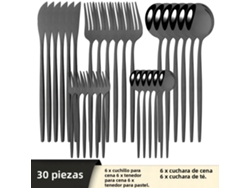 (negro) Juego De Cubiertos De Acero Inoxidable De 30 Piezas: Cuchillo, Tenedor, Cuchara, Cubiertos, Cubiertos