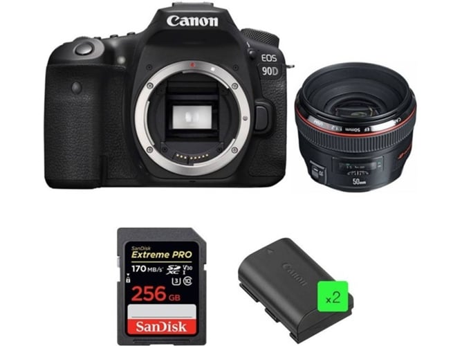 Kit Cámara Réflex CANON EOS 90D + EF 50mm f/1.2L USM + SanDisk 256GB + 2 LP-E6N
