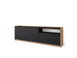 Aparador de comedor, 260x37x80cm, 5 puertas, armario de almacenamiento, negro y roble.