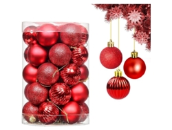 34 Adornos Navideños De Plástico Rojo, Bolas Decorativas Para Árbol De Navidad, 4 Cm, Con Ganchos Removibles