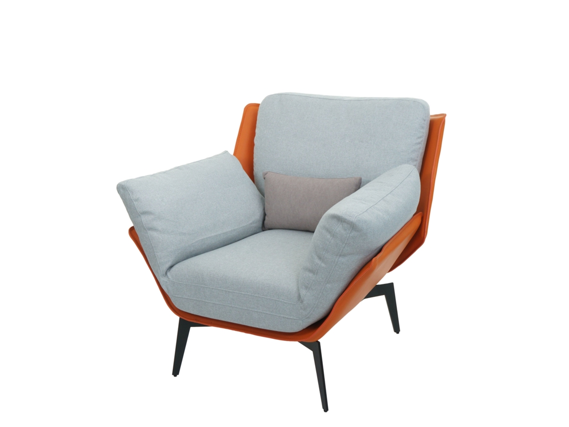 Sillón Chaise Longue de Cóctel, Sillón de Relax Tapizado en PVC color terracota y tela gris con Acabado Metálico Negro 04_0006839