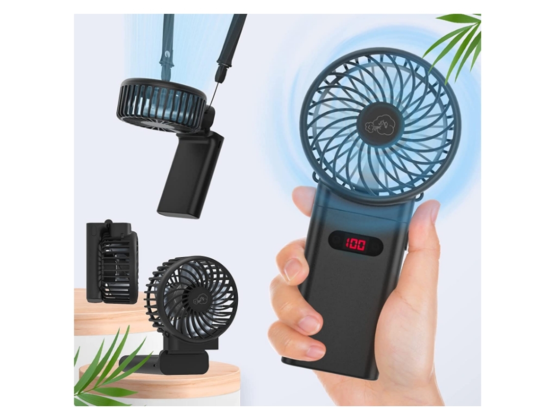 Ventilador de Mano Portátil ENZON 4000Mah 15Hrs Minie Lcd 4 Velocidades Design Negro