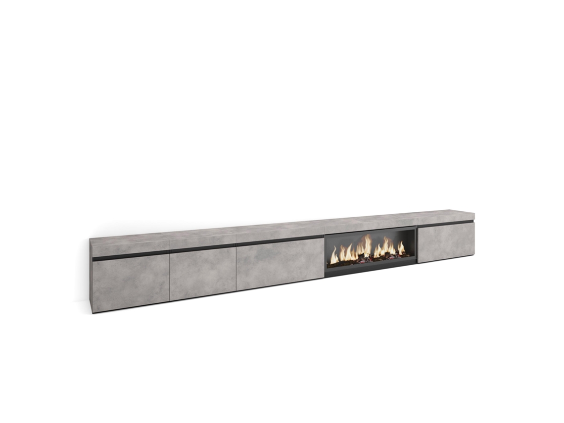 Mueble TV, Televisión, 368x35x45, Chimenea eléctrica XXL, Cemento SKRAUT HOME