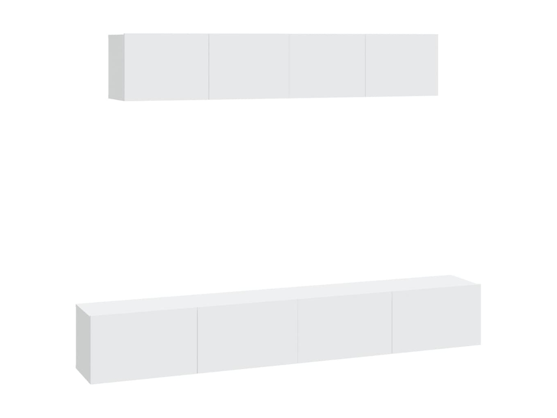 Conjunto de mueble para TV de 4 piezas, madera procesada, blanco, MAISON EXCLUSIVE
