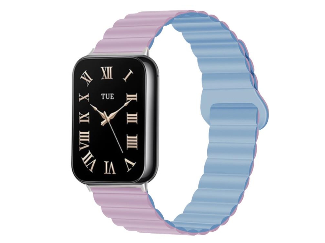 Bracelete Para Redmi Watch 6 / 5 / 4 - Silicone Magnético Reversível - Fecho Duas Cores Roxo Claro + Azul Acinzentado