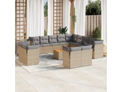 Conjunto de sofá de jardín de 14 piezas con cojines, mimbre beige mixto, DKD Home Decor