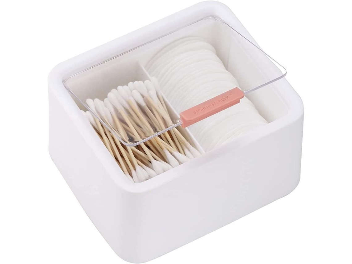 2026-2 Cajas De Almacenamiento Con 2 Dispensadores De Bastoncillos De Algodón Independientes Y Porta Hilo Dental Azul Y Blanco