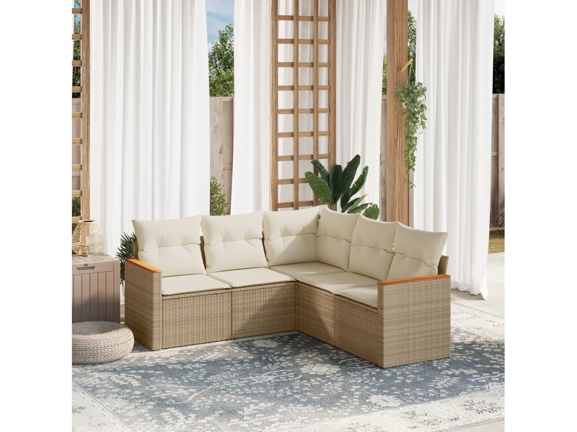 Conjunto de 5 sofás de jardín con cojines de mimbre beige Dkd Home Decor