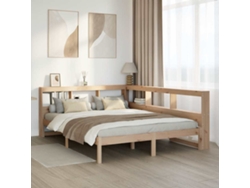 Cama De Matrimonio | Cama Para Adultos | Cama Con Estantería Sin Colchón Madera Maciza De Pino 160x200cm