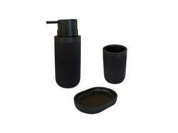 Accesorios De Baño Relaxdays, 3 Piezas, Jabonera, Dispensador, Vaso Para Cepillos, Polirresina, Negro