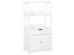 VPMKP - Kleankin armario de baño con 3 estantes, cajón y 2 puertas, mueble de almacenamiento para cocina, salón y dormitorio, 60x33x122,5 cm, blanco