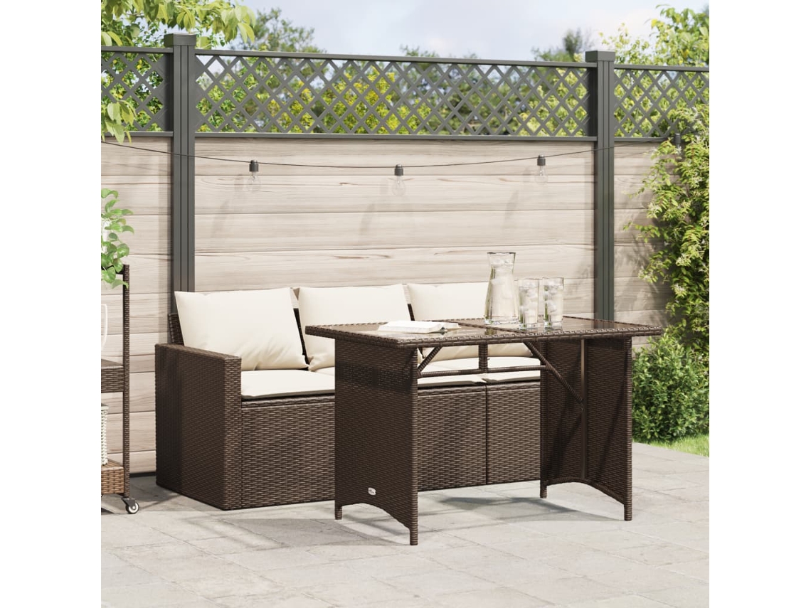 Conjunto 2 Piezas Jantar P/ Jardim C/ Almofadões Vime Pe Castanho Dkd Home Decor