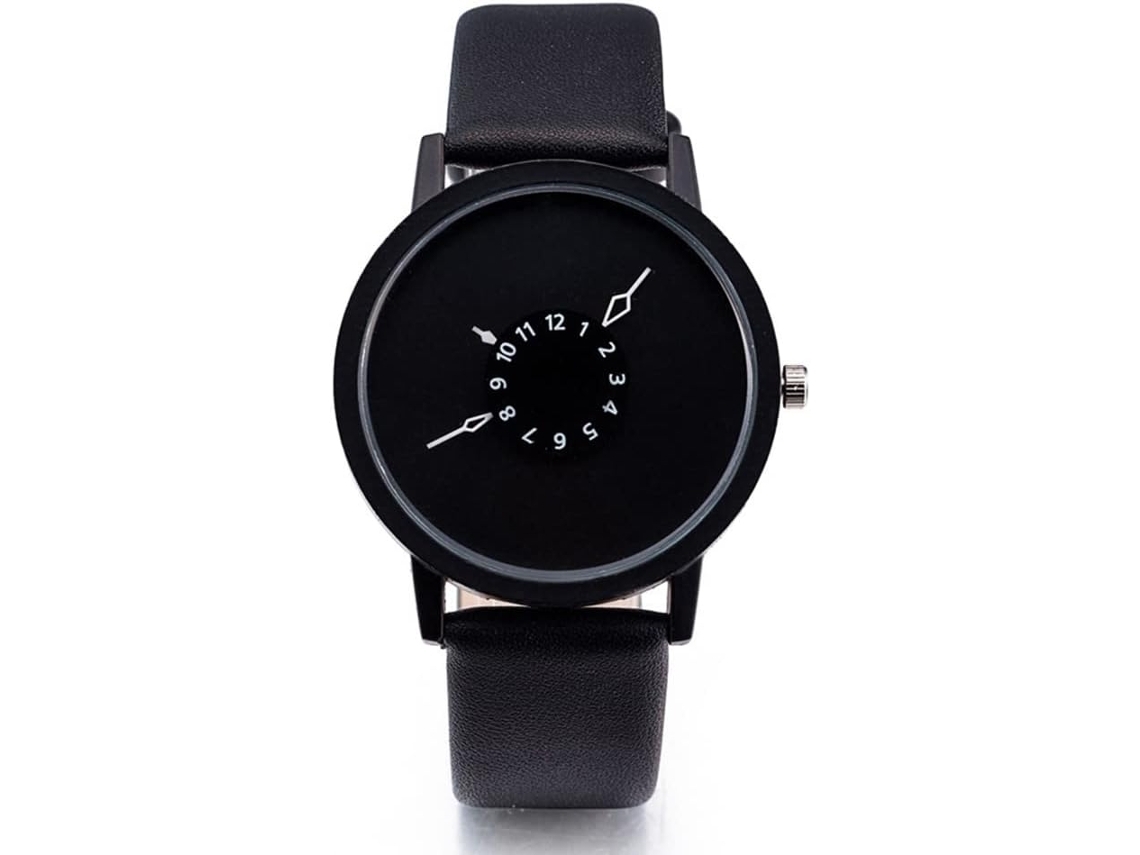 Relojes de pulsera de cuero con manecillas traseras-Negro