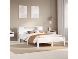 Cama Con Estantería Sin Colchón Madera Maciza Blanca 120x190 Cm