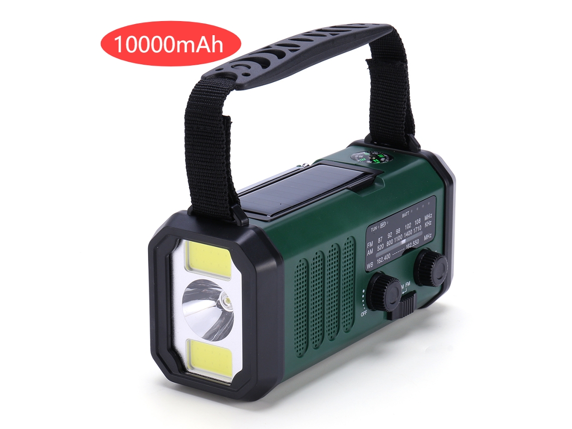 Generador solar de emergencia con manivela, radio portátil AM/FM/NOAA, linterna LED, alarma SOS y batería externa de 2000/5000/10000 mAh. Viewleaf