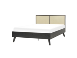 Cama con somier BELIANI Monpazier de Ratán, Tablero de fibra Negro 147x209x99