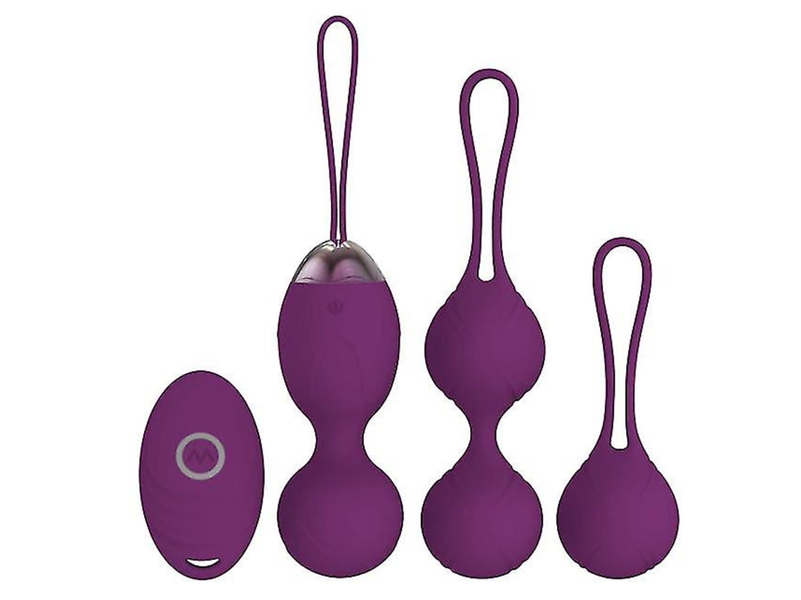 Huevo vibrador inalámbrico para el suelo pélvico con bolas de silicona (juego de 3) morado