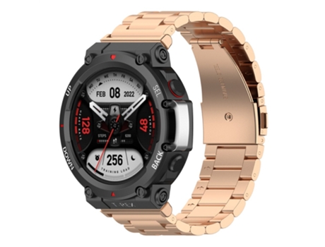 Correa de acero inoxidable tres cuentas con hebilla plegable para Huami Amazfit T-Rex 2 - oro rosa