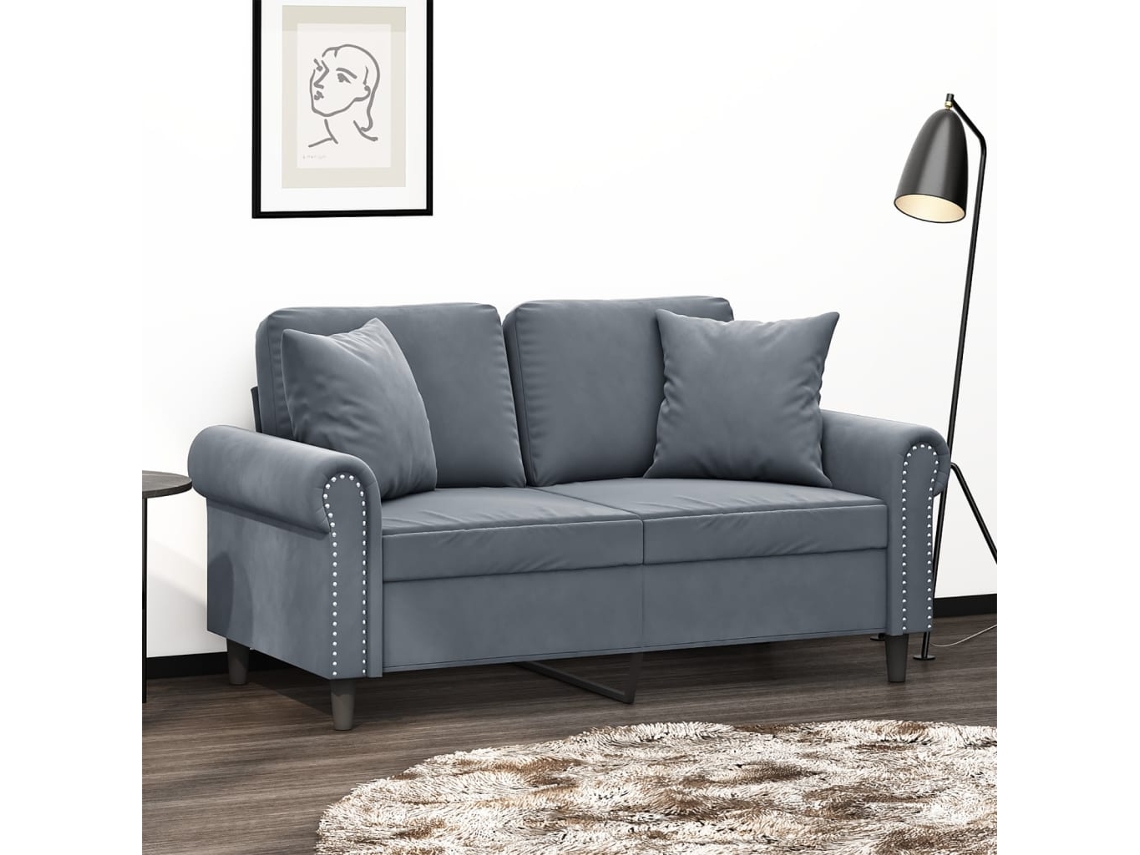 Sofá De 2 Plazas Con Cojines Terciopelo Gris Oscuro 120 Cm