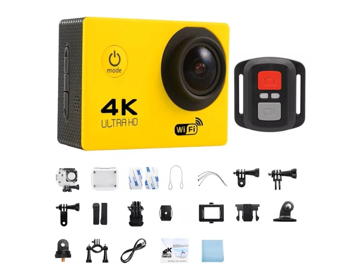 Câmera de Ação Wifi Ultra Hd 4k de 2 Polegadas a 30 Fps, À Prova D'água MDUG (amarelo 64gb)