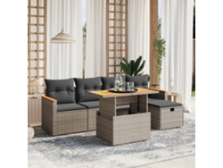 Conjunto de 6 sofás de jardín con cojines en mimbre gris DKD Home Decor