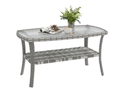 Mesa De Jardín De Ratán Con Tablero De Cristal, 90x50x45 Cm, Gris Oscuro.