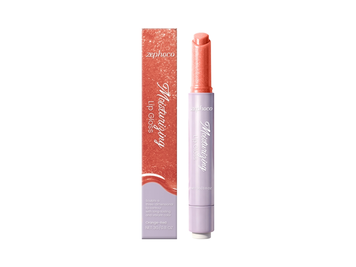 Brillo de labios rojo anaranjado con volumen