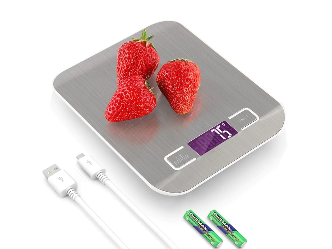Balanza Digital Portátil de Cocina, para Alimentos de hasta 10Kg con Batería y Pilas - Gris - Goeik