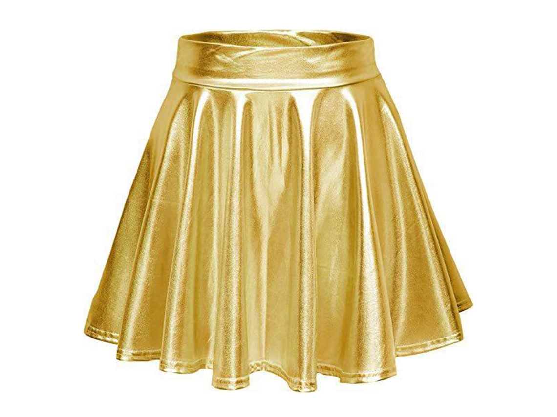 2026altiro-falda Plisada Acampanada De Lino A Con Brillo Metálico Y Cintura Alta Para Mujer Oro Xl