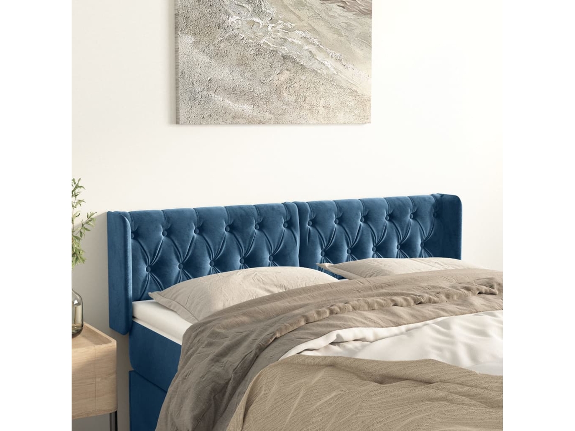 Cabecero De Terciopelo Azul Oscuro 147x16x78/88 Cm